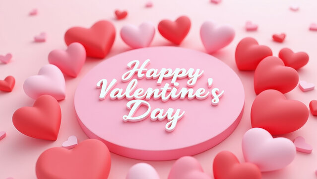 Vibrant Valentine's Day Hearts with Pink and Red 3D Rendering on a Textured Background, Perfect for a Romantic Celebration