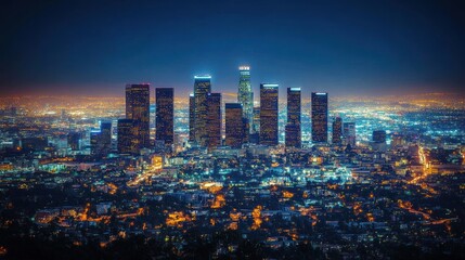 Obraz premium Night Lights of Los Angeles: A Dazzling Cityscape