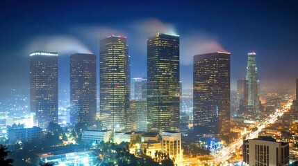 Night in Los Angeles: Skyscrapers and City Lights