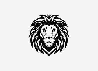 Download a high-quality lion front face vector in clean black color. This minimalist design features sharp lines and striking details, perfect for graphic projects, logos, and more.