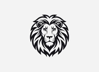 Download a high-quality lion front face vector in clean black color. This minimalist design features sharp lines and striking details, perfect for graphic projects, logos, and more.