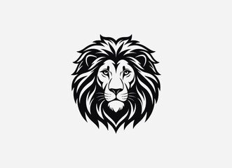 Download a high-quality lion front face vector in clean black color. This minimalist design features sharp lines and striking details, perfect for graphic projects, logos, and more.