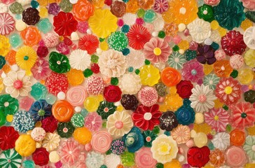 Fototapeta premium Colorful Collection of Decorative Flower Shapes in Various Materials Exhibiting Vibrant Hues Ideal for Craft Projects and Design Inspirations