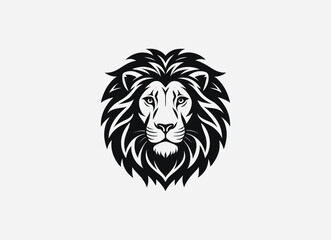 Download a high-quality lion front face vector in clean black color. This minimalist design features sharp lines and striking details, perfect for graphic projects, logos, and more.