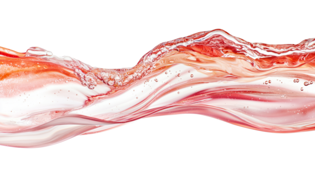 dynamic flow of red liquid with bubbles creates captivating wave like pattern against transparency background, showcasing fluidity and motion
