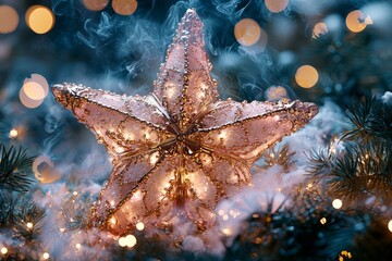 Illuminated Rose Gold Star Christmas Tree Topper