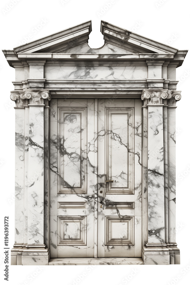 Poster elegant marble door with intricate veined patterns and classical design, isolated on transparency ba