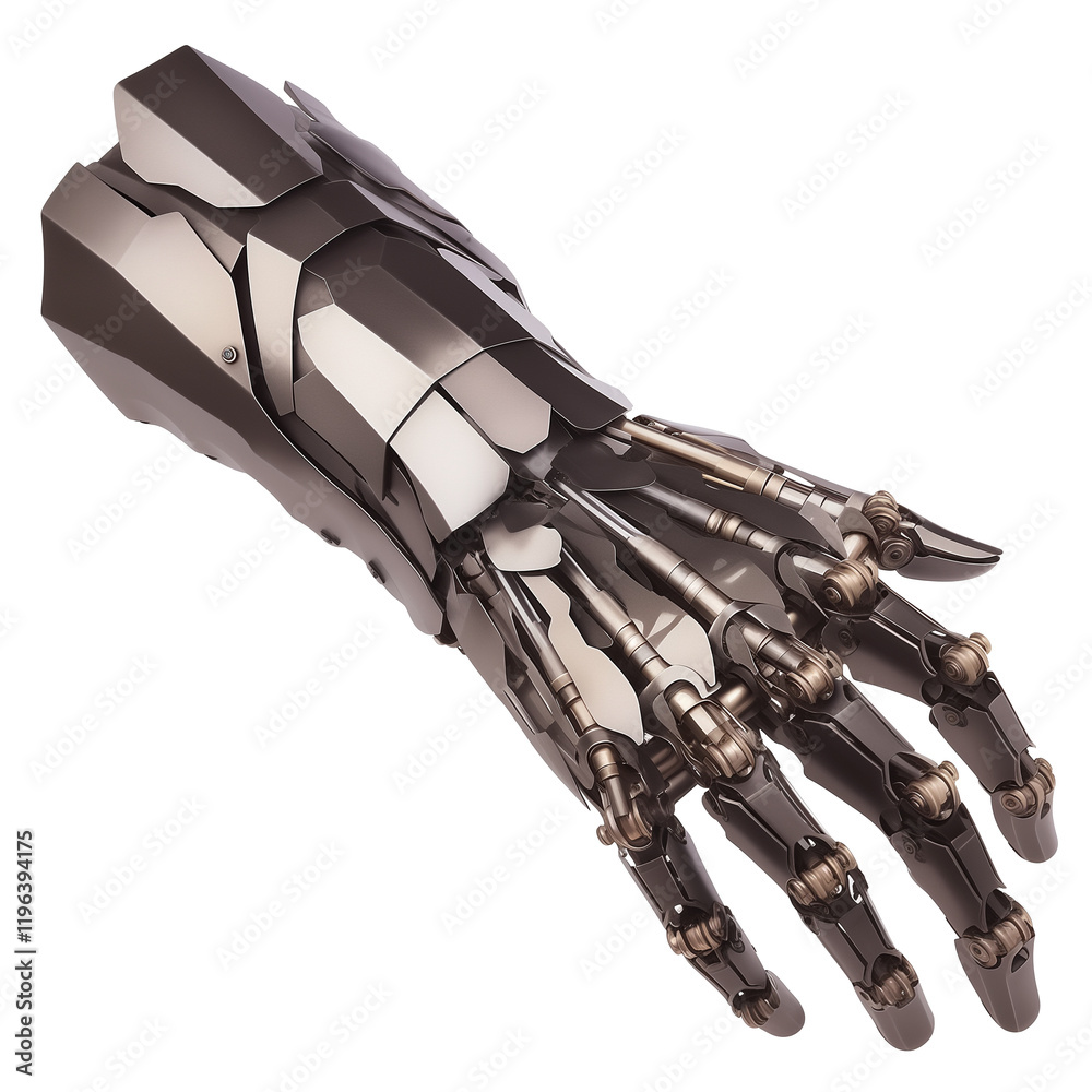 Aufkleber futuristic robotic hand with chrome plated surface, showcasing intricate mechanical details and adva