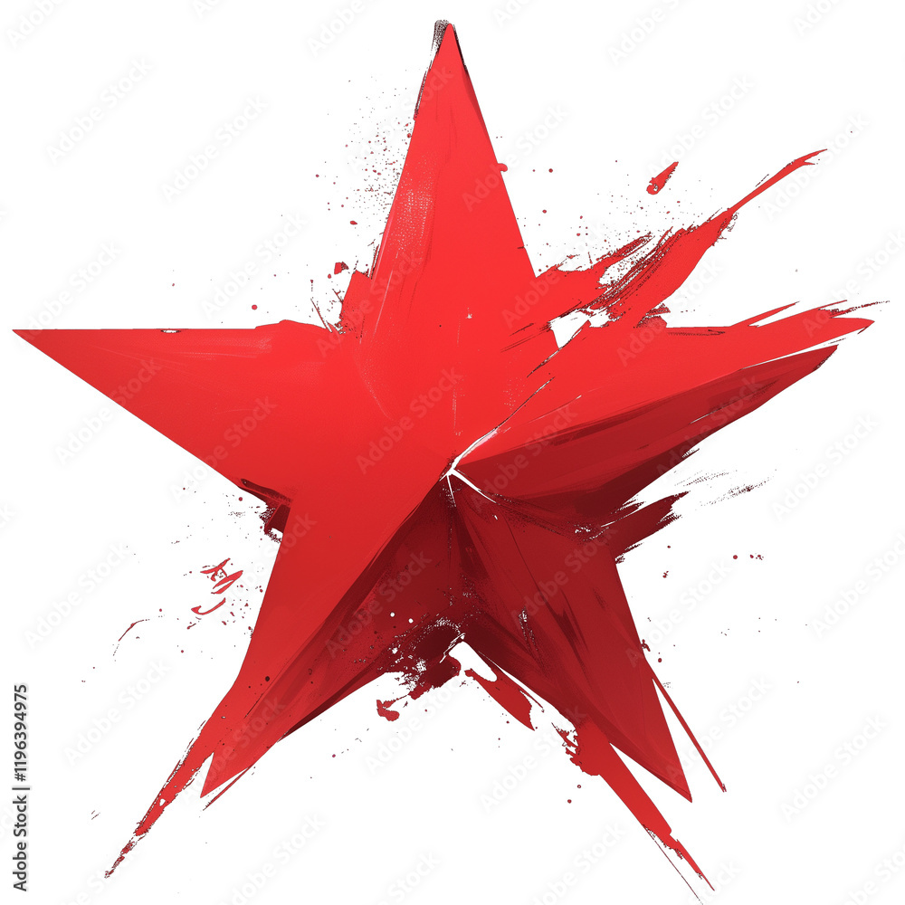 Aufkleber bold red star painted with dynamic brushstrokes stands out against transparency background, creating