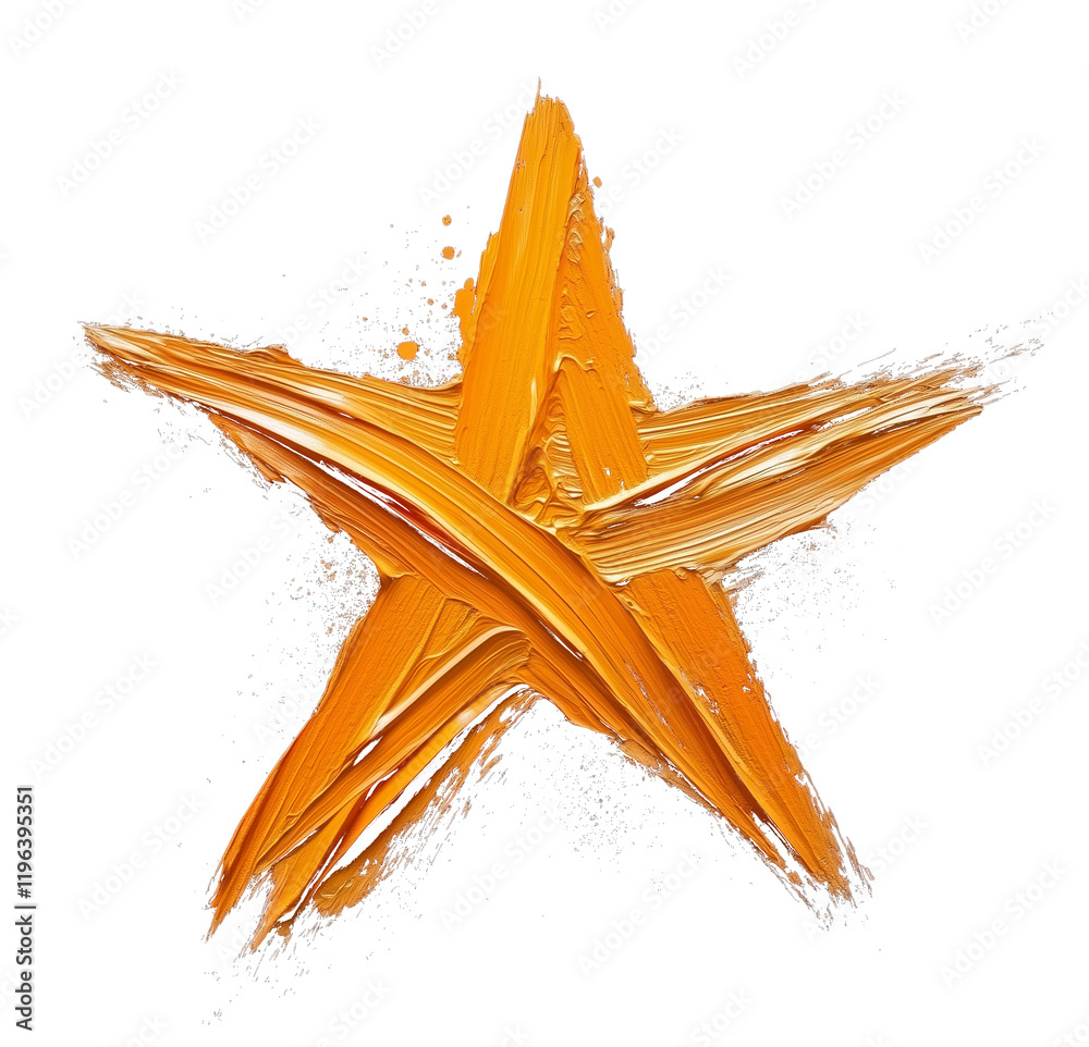 Fototapete vibrant orange star with lively brushstrokes on transparency background, creating dynamic and energe