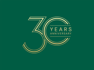 30th Anniversary luxury gold celebration with outline number logo typography vector design twisted infinity concept. Thirty Years anniversary gold template for celebration event, card, invitation, web