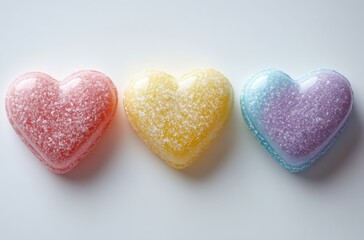 Fototapeta premium Colorful Heart-Shaped Candy on a Light Background Evoking Sweetness and Joy with a Soft and Playful Vibe for Celebrations or Gifts