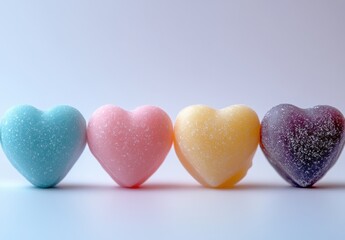 Fototapeta premium Colorful Heart-Shaped Candy on White Background, Perfect for Celebrations, Valentine's Day, or Sweet Treat Events, Evoking Joy, Love, and Happiness in Every Bite
