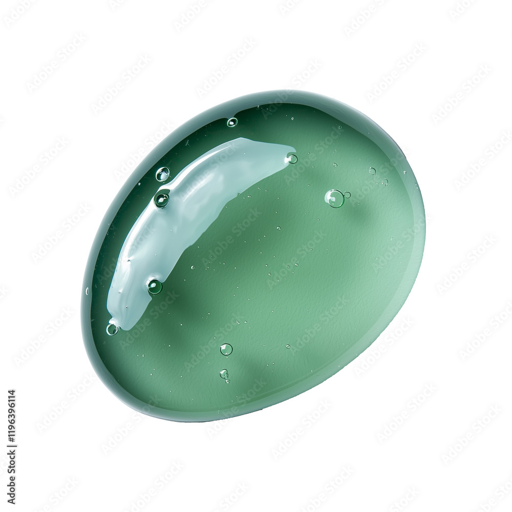 Poster Mint green gel with bubbles on transparency background, showcasing smooth texture and glossy appearance