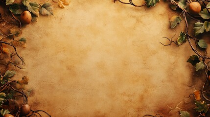Autumnal Vine Border on Antique Parchment: A Rustic Fall Background