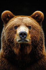 Fototapeta premium Majestic Brown Bear Close Up Portrait Against Dark Background