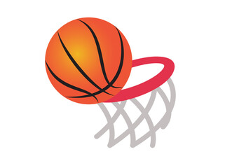 Gradient orange basketbal game ball icon with red ring and net