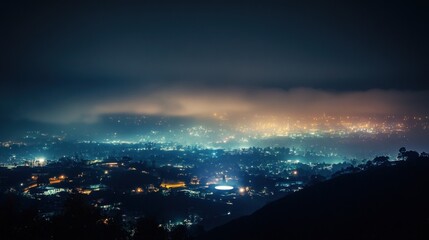 Fototapeta premium Night Cityscape Under a Foggy Sky