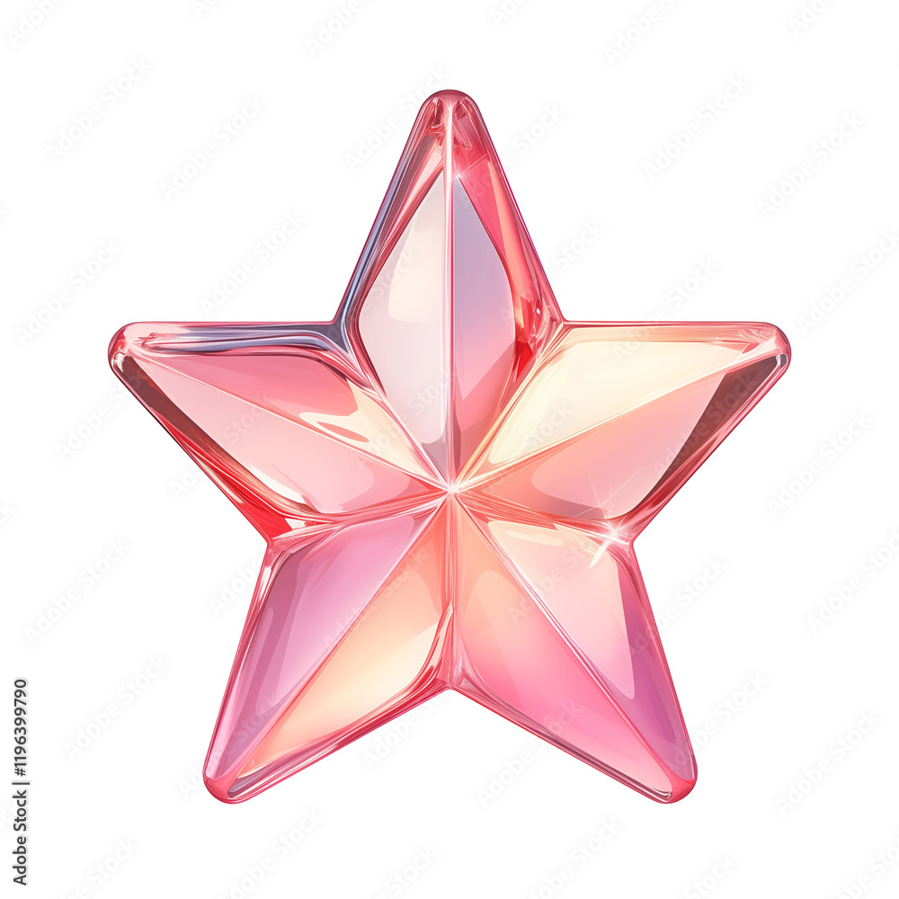 Poster shiny pink star with frosted appearance and smooth, reflective surface, isolated on transparency bac