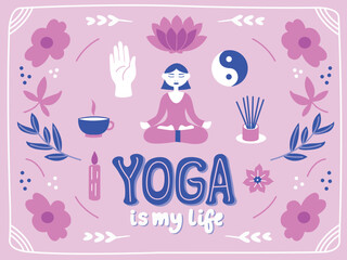 Cartoon illustrations vector yoga woman meditation