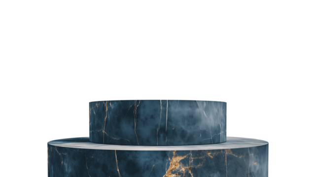 cylindrical display stand with navy granite texture, featuring smooth, polished surface, ideal for showcasing products in minimalist setting. stand elegant design adds touch of sophistication