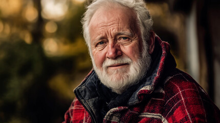 Senior man in plaid scarf with thoughtful expression. Great for retirement planning, wisdom sharing, and life experience stories.
