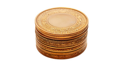 Stack of golden coins isolated on white stock photo minimalist environment top view wealth concept