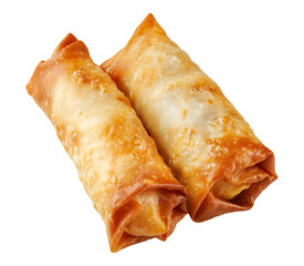Crispy golden egg rolls isolated on transparency background, showcasing their flaky texture and delicious appearance. Perfect for appetizers or snacks, these rolls are popular choice