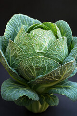 Obraz premium Dew Covered Cabbage Head Fresh Green Vegetable