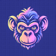 Obraz premium Vibrant Neon-Colored Monkey Logo Design on a Dark Background