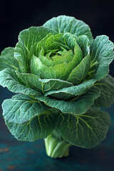 Fototapeta premium Vibrant Green Cabbage Head Displays Freshness And Texture