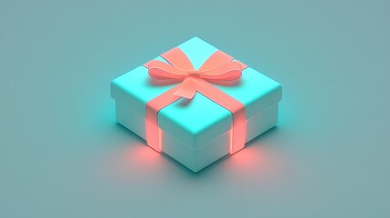 Obraz premium Teal Gift Box with Coral Bow: A Celebration of Giving