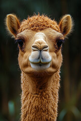 Fototapeta premium Droplet Covered Young Camel Portrait Rain