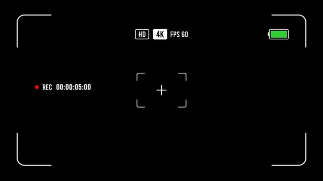 Camera Recording Viewfinder Screen Overlay. Recording Frame Alpha Channel Transparent Background. 4K Resolution