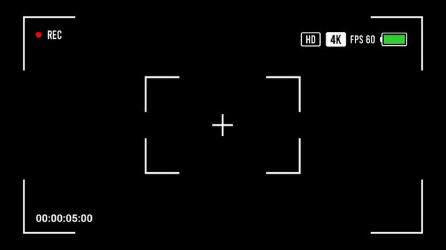 Camera Recording Viewfinder Screen Overlay. Recording Frame Alpha Channel Transparent Background. 4K Resolution