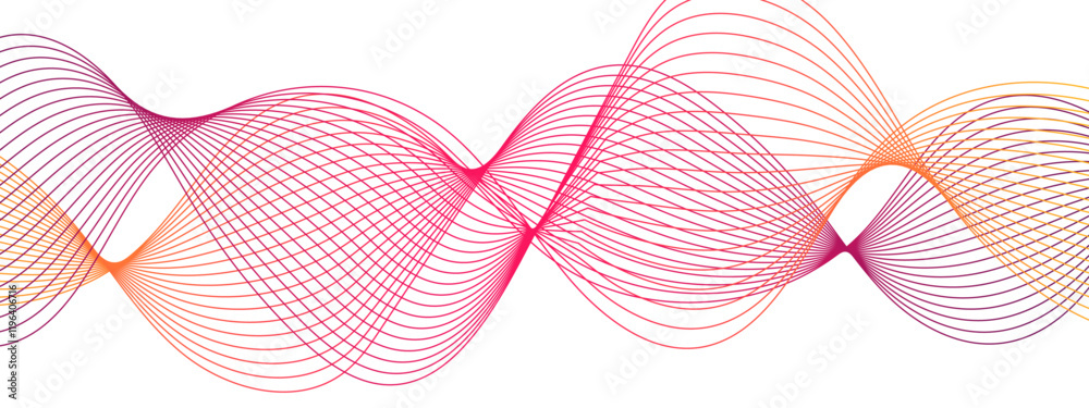 Poster Technology Abstract wave Energy flow Frequency digital wavey lines. Waveform Pattern with Red and Pink Gradients . Futuristic Curved Line Art for Modern Backgrounds and Creative Design