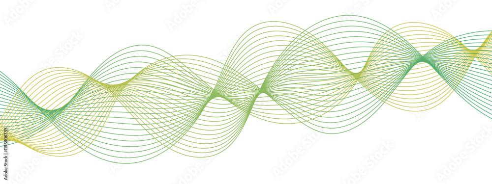 Poster Technology Abstract wave Energy flow Frequency digital wavey lines. Waveform Pattern with Green and Yellow Gradients . Futuristic Curved Line Art for Modern Backgrounds and Creative Design