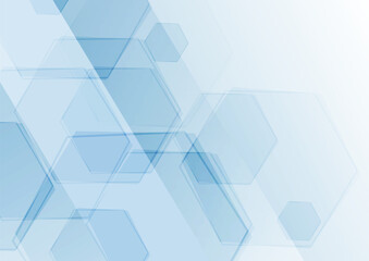 Light blue geometric tech background with glossy hexagons. Vector digital design