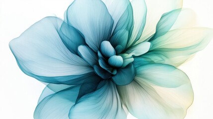 Obraz premium A soft abstract flower with overlapping petals in soothing blue and green tones, isolated on white