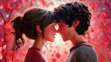 A movie poster for a romantic comedy featuring two playful characters about to kiss.