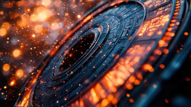 Glowing Disc Rotating, Sparks, Sci-Fi Background