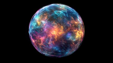 A celestial world with colorful nebula-like patterns and glowing light, creating an ethereal appearance, isolated on black