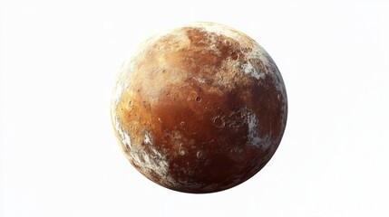 Fototapeta premium A distant planet with smooth reddish-brown textures and scattered craters, isolated on a clean white background