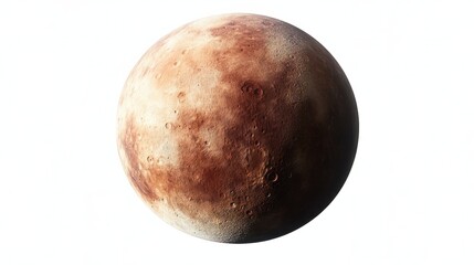 Obraz premium A distant planet with smooth reddish-brown textures and scattered craters, isolated on a clean white background