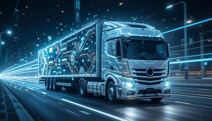 Futuristic Semi Truck Digital Cargo Night City Drive
