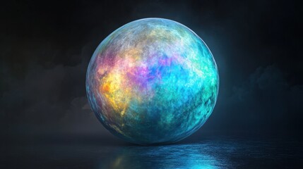 A luminous planet with glowing polar lights and soft reflective surfaces, isolated on black