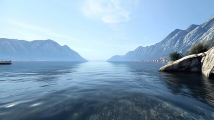 Serene Seascape with Mountains
