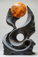 Abstract Stone Sculpture With Illuminated Sphere