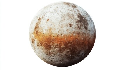 Fototapeta premium A rocky planet with rough textures, craters, and reddish hues, isolated on a clean light background