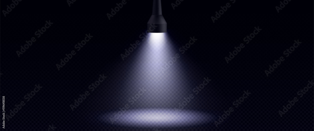 Wall mural flashlight beam in darkness creating searchlight effect on transparent background - black torch with